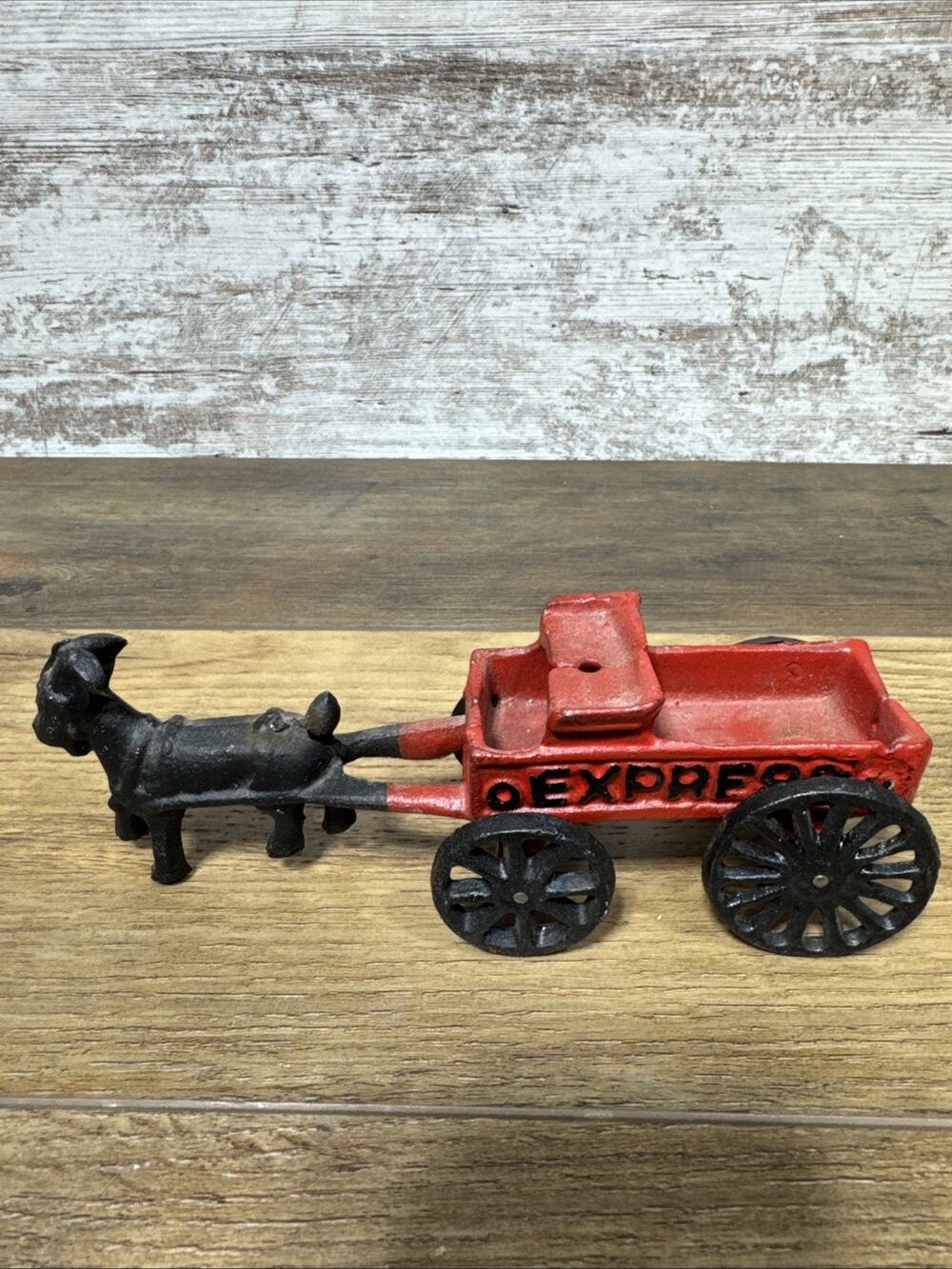 Antique Cast Iron Goat Pulling Express Wagon